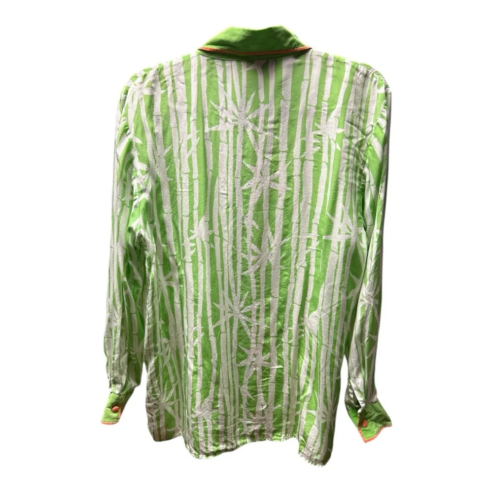 VINTAGE Bob Mackie Green SILK Button Down Shirt - Picture 3 of 4